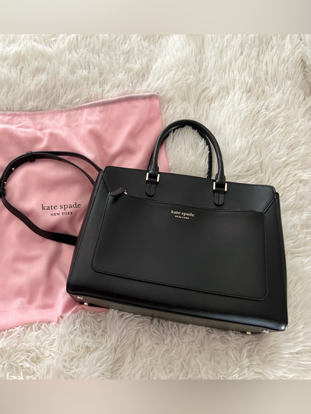 kate spade Black Triple Compartment Saffiano Large Leather Top-Handle Tote NWOT